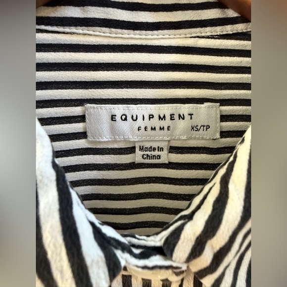EQUIPMENT FEMME Essential Silk Shirt Bright White/True Black Striped  Size XS - Picture 10 of 12